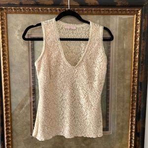 Obe Cream Lace Top w/ Ruffle Trim Around Neckline